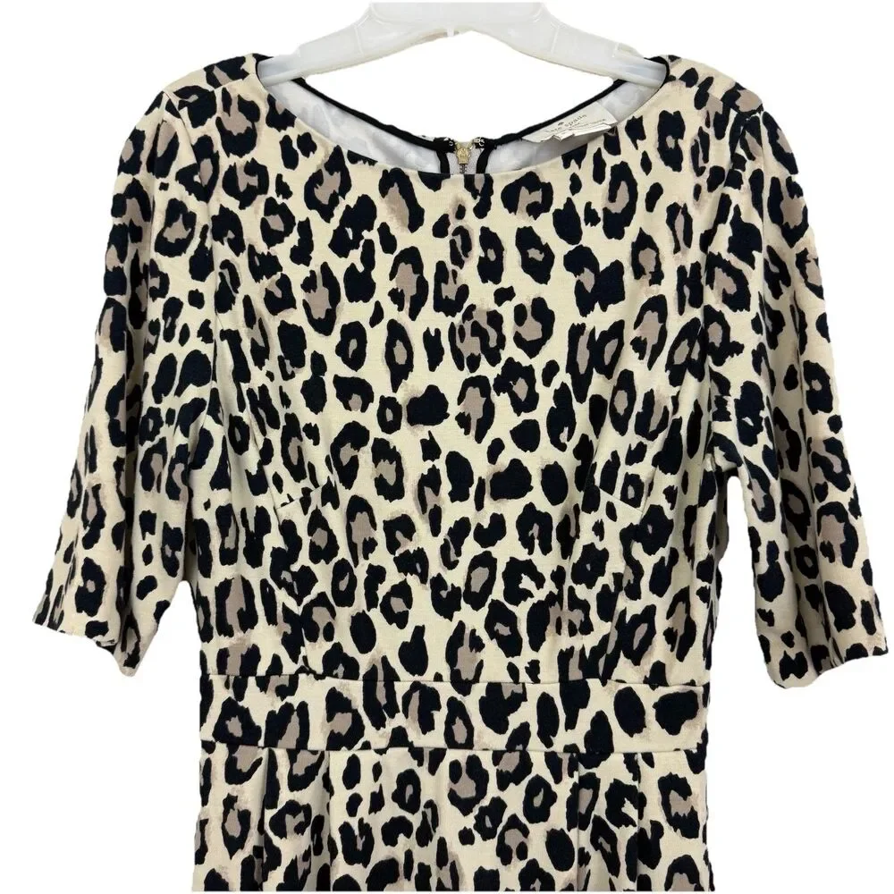 Kate Spade Dress Leopard Print Sheath Sz 8 Zip Back Short Sleeves Stretch